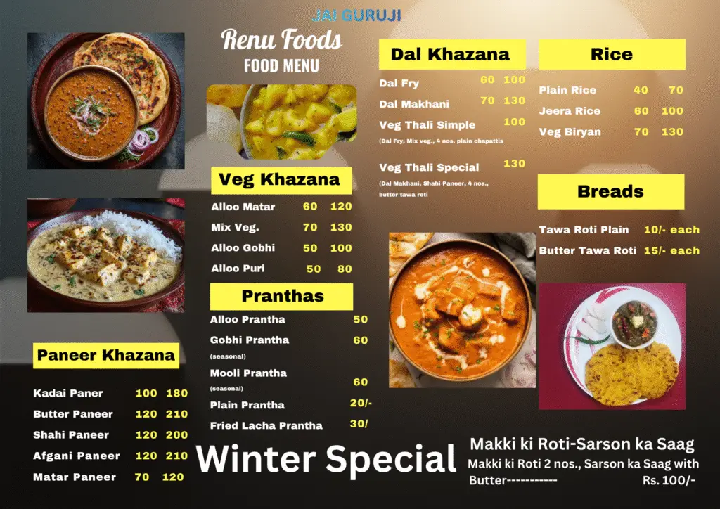 Menu Renu Foods